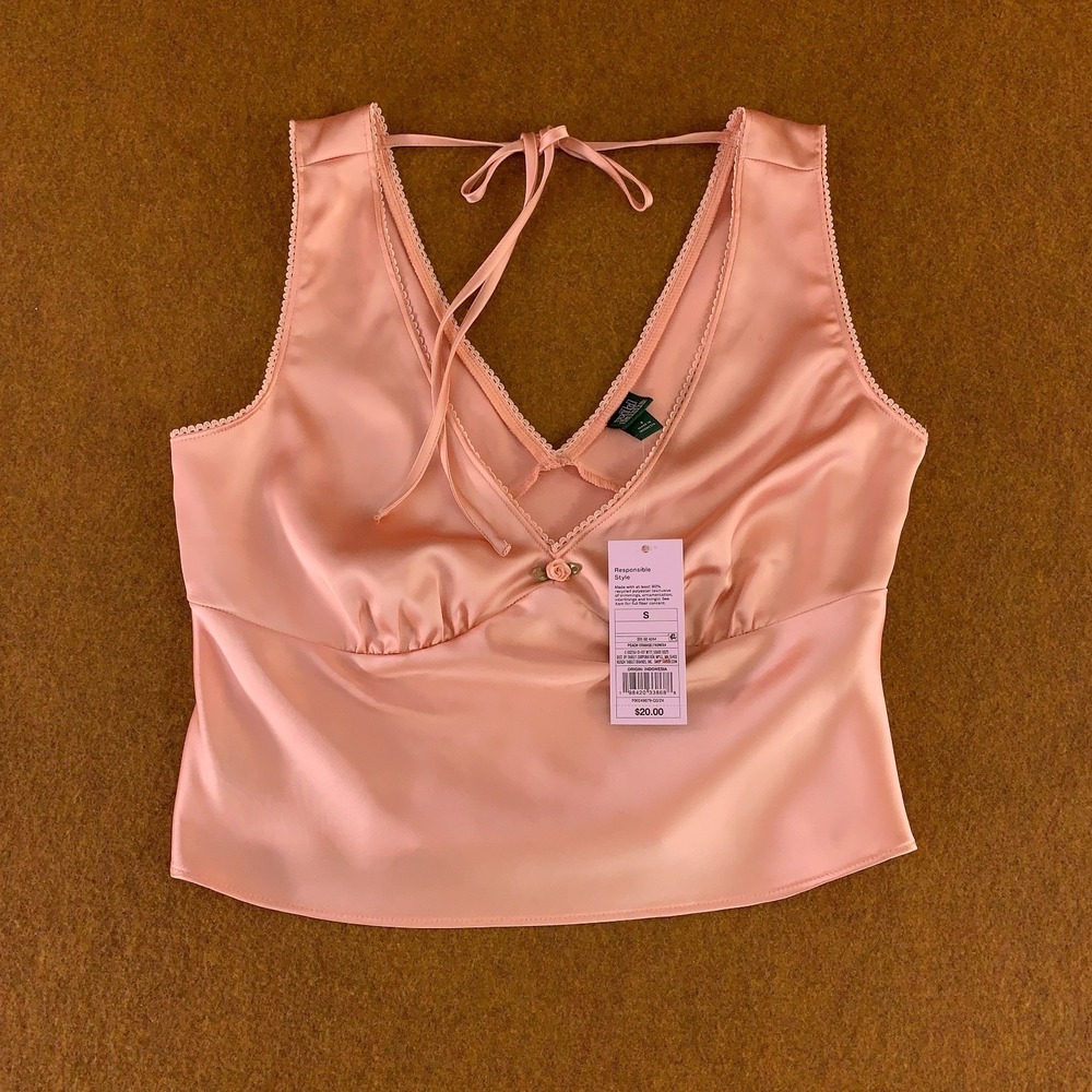 Wild Fable Womens Size Small Peach Orange Satin Rosette Tank Top NWT *Flaw